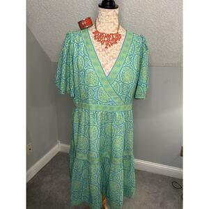 NWT Gretchen Scott Le Marais Dress Sultan's Dining Room Turquoise Lime Sz XXL